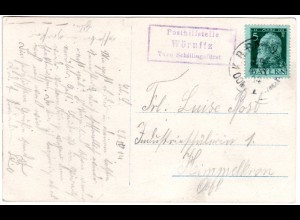 Bayern 1914, Posthilfstelle WÖRNITZ Taxe Schillingsfürst auf Karte m. 5 Pf.