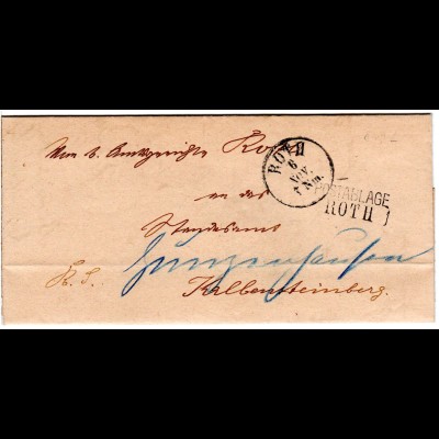 Bayern 1882, L2 POSTABLAGE ROTH auf Brief n. Kalbensteinberg u. Gunzenhausen