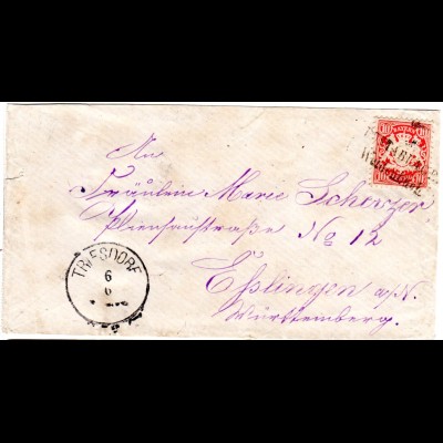 Bayern 1880, L2 POSTABLAGE WEIDENBACH auf Brief m. 10 Pf. u. K1 Triesdorf