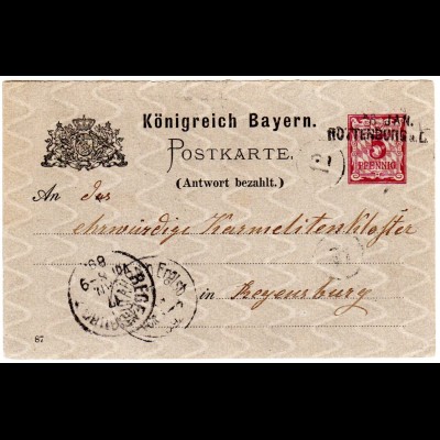 Bayern 1889, L2-Aushilfstempel ROTTENBURG a-L. klar auf 5 Pf. Ganzsache