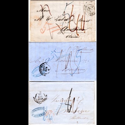 Italien Toscana 1854-58, 3 Briefe n. Holland m. versch. Portonotierungen