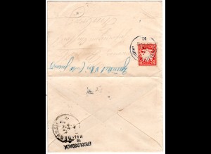 Bayern 1902, Aushilfstempel ERGOLDSBACH rs. auf Brief m. 10 Pf. v. Bayerbach