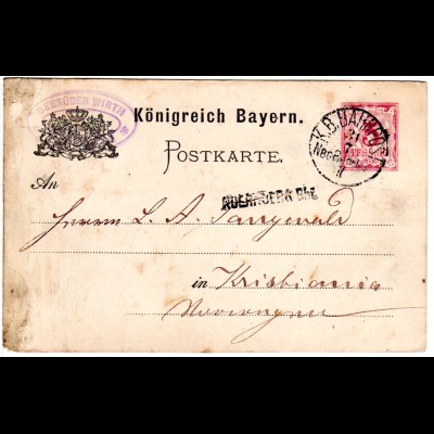 Bayern 1886, Sationsstpl. NUERNBERG Bhf. auf Ganzsache m. Bahnpost NBG BERLIN II