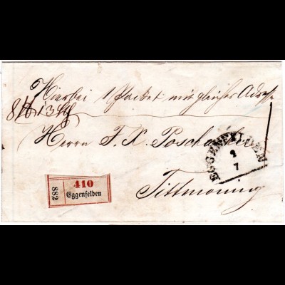 Bayern 1867, HKS u. Paketzettel v. EGGENFELDEN auf Begleitbrief n. Tittmoning