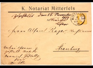 Bayern 1909, EF 40 Pf. auf Brief m. Zustellungsurkunde v. K1 MITTERFELS