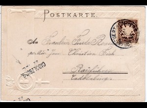 Bayern 1901, Aushilfstempel. CADOLZBURG als Ank.Stpl. auf Karte v. K1 Fürth