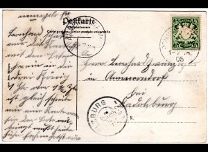 Bayern 1905, Reservestempel CADOLZBURG R als Ank.Stpl. auf AK v. Pommersfelden