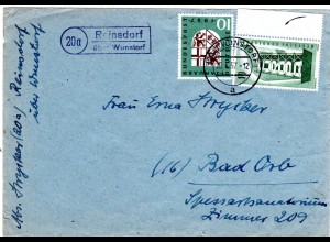 BRD 1957, Landpost Stpl. 20a REINSDORFüber Wunstorf auf Brief m. 2x10 Pf.