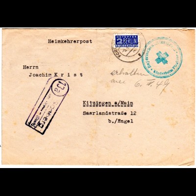 1949, Rotes Kreuz Heimkehrerpost Kinderheim Pinzberg ab 13a GOSBERG / Forchheim