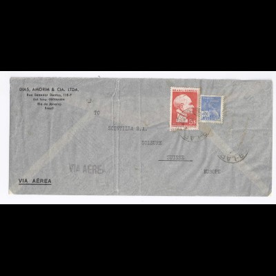 Brasilien Schweiz 1940, 5 $ Blockmarke zus. m. 400 R. auf Luftpost Brief. #1193