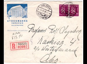 Finnland 1932, Paar 2 M. auf illustriertem Einschreiben Brief v. Helsinki
