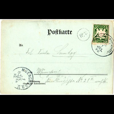Bayern 1898, K1 STARNBERG DAMPFSCHIFFSPOST C III klar auf AK m. 5 Pf.