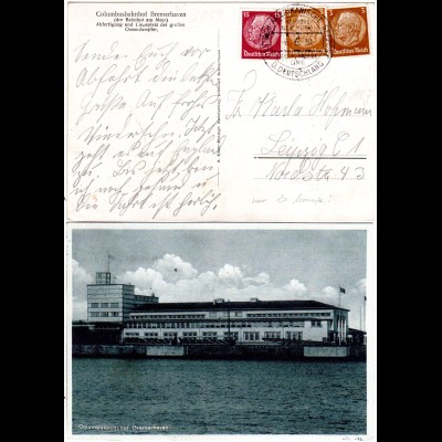 DR 1938, Deutsch Amerikanische Seepost Hamburg New-York HAL auf Karte m 3 Marken