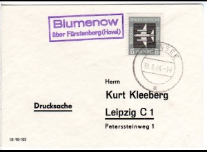 DDR 1964, Landpost Stpl. Blumenow über Fürstenberg auf Ducksache Brief m. 5 Pf.