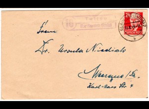 DDR 1949, Landpost Stpl. 10 TETTAU über Glauchau auf Brief m. 24 Pf.