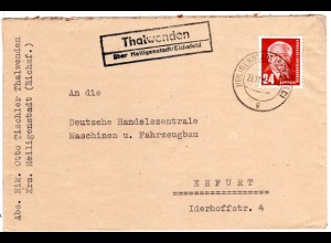 DDR 1953, Landpost Stpl. THALWENDEN über Heiligenstadt auf Brief m. 24 Pf.