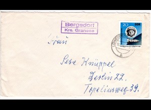DDR 1963, Landpost Stpl. BERGSDORF Krs. Gransee auf Brief m. 20 Pf.