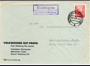 DDR 1959, Landpost Stpl. OBERLEUPTEN über Altenburg auf Brief m. 20 Pf. 