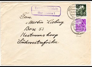DDR 1954, Landpost Stpl. TANNDORF-PODELWITZ über Grimma auf Brief m. 15+20 Pf. 