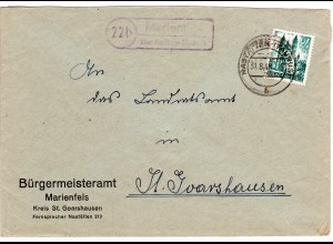 Franz. Zone 1948, Landpost Stpl. MARIENFELS über Nastätten auf Brief m. 24 Pf. 