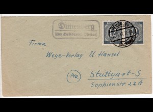 1947, Landpost Stpl. DUTTENBERG über Heilbronn auf Brief m. 2x12 Pf
