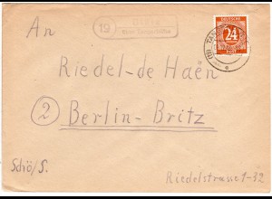 1948, Landpost Stpl. 19 BLÄTZ über Tangerhütte auf Brief m. 24 Pf. 