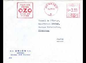 Belgien 1961, Merksem Werbefreistpl. Pour Vos Frites OZO auf Brief n. Frankreich