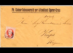 Österreich 1880, Fingerhutstpl. ALTZEDLISCH auf Firmen Brief m. 5 Kr. n. Bayern
