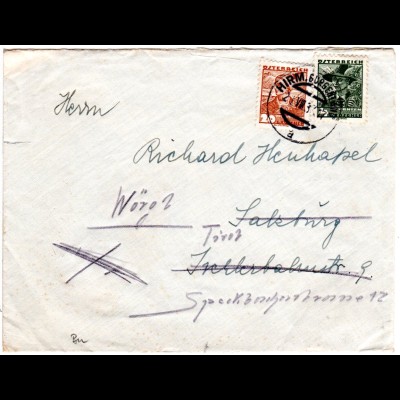 Österreich 1937, 20+4 Gr. auf Brief m. Stpl. HIRM, Burgenland