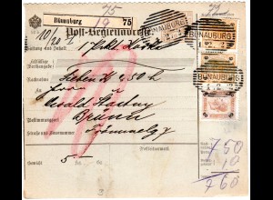 Österreich 1902, 60+2x6 H. auf Nachnahme Paketkarte m. Stpl. BÜNAUBURG