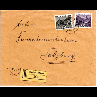 Österreich 1931, 20+30 H. auf Einschreiben Brief v. Sankt Gilgen