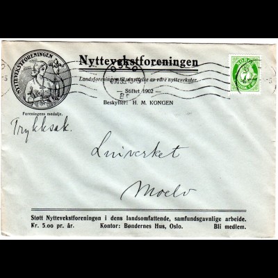 Norwegen 1935, 7 öre auf Nyttevekstforeningen Firmen Drucksache Brief v. Oslo