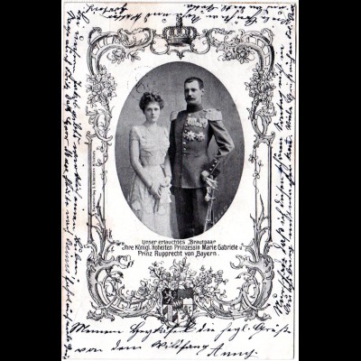 Brautpaar Marie Gabriele u. Prinz Rupprecht v. Bayern, 1900 gebr. sw-AK
