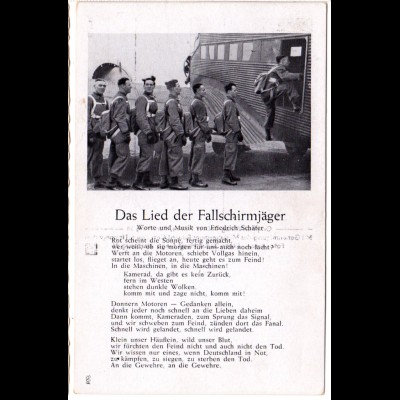 Das Lied der Fallschirmspringer, ungebr. sw-AK m. Soldaten u. Flugzeug JU 52