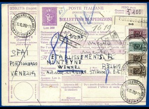 Italien AP 126, gebr. 300 L. Paketkarte Ganzsache Venezia - Belgien. #1001