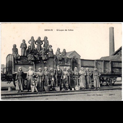 Denain, Groupe de Cafus, 1915 per Bayern-FP gebr. sw-AK m. Eisenbahn 