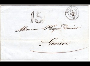 Schweiz 1856, Portostpl. 15 auf Brief v. St. Croix n. Genf