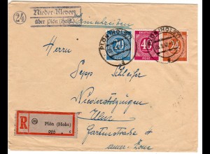 1947, Landpost Stpl. 24 NIEDER-KLEVEEZ über Plön auf Einschreiben Brief 