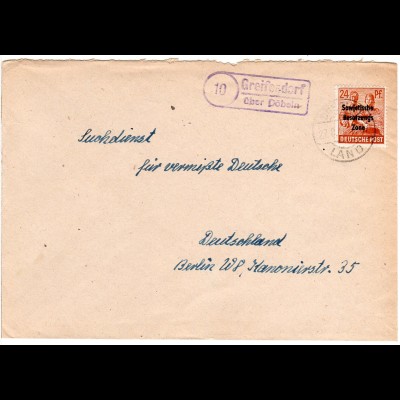 SBZ 1948, Landpost Stpl. Greifendorf über Döbeln auf Brief m. 24 Pf.