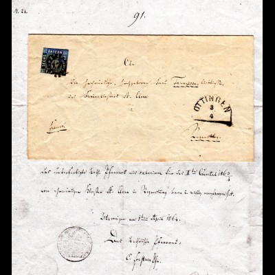Bayern 1861, MR 371 ÖTTINGEN klar auf Brief v. Utzwingen m. Zwergschnitt 6 Kr.