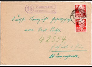 DDR 1950, Landpost Stpl. HEINERSDORF über Lobenstein auf Brief m. Paar 24 Pf.