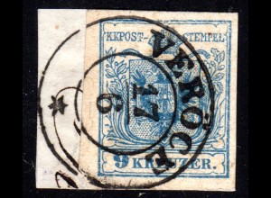 Österreich, breitrandige 9 Kr. auf Briefstück m. klarem Ungarn-K2 VERÖCE