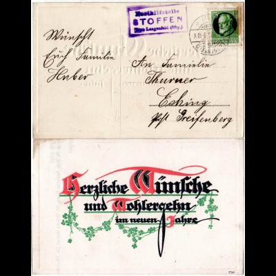 Bayern 1915, Posthilfstelle STOFFEN Taxe Lengenfeld auf Karte m. 5 Pf.