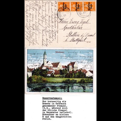 Babenhausen, 1920 gebr. Künstler-AK m. 3x10 Pf. u. Reservestpl. BABENMHAUSEN R