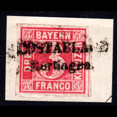 Bayern, L2 POSTABLAGE MERTINGEN auf Briefstück m. breitrandiger 3 Kr.