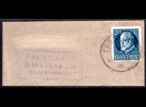 Bayern 1916, Posthilfstelle AMERSHAM Taxe Trostberg auf Briefstück m. 20 Pf.