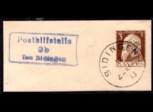 Bayern 1913, Posthilfstelle OB Taxe Bidingen auf Ganzsachenausschnitt