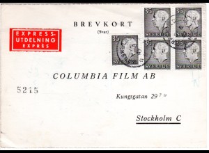 Schweden 1947, MeF 5x35 öre auf Express-Karte v. Örnsköldsvik 1