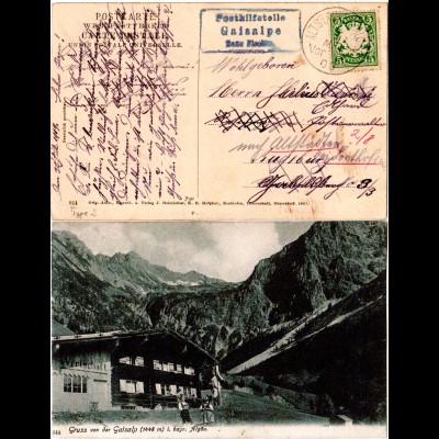 Bayern 1909, Posthilfstelle GAISALPE Taxe Fischen auf entsprechender AK m. 5 Pf.
