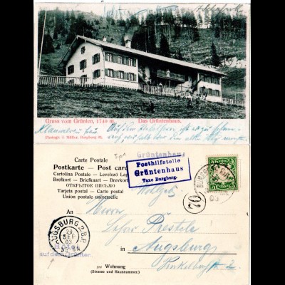 Bayern 1903, Posthilfstelle GRÜNTENHAUS Taxe Burgberg auf entspr. AK m. 5 Pf.